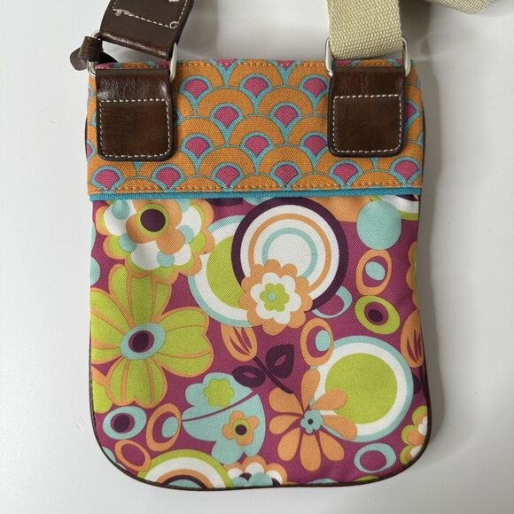 Lily Bloom Crossbody Purse Shoulder Bag 2 Tone Floral Leather Accent Flap Pocket - Picture 6 of 16